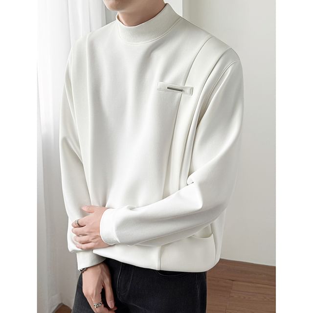 Ninine-Mock Neck Plain Sweatshirt