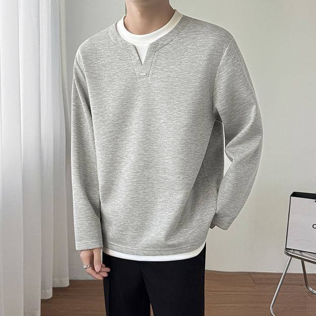 Ninine-Mock Two-Piece Two Tone Sweatshirt