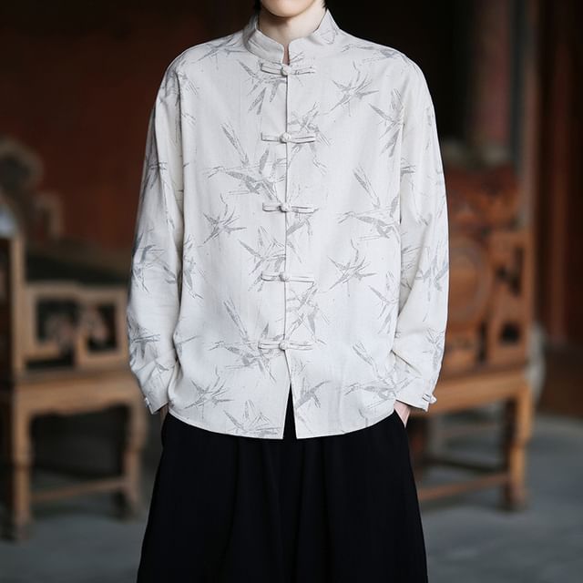Ninine-Stand Collar Frog Buttoned Jacket