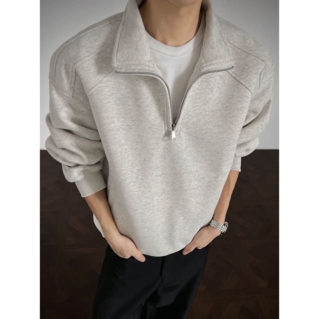 Ninine-Stand Collar Half Zip Sweatshirt