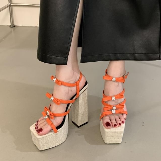 Niuna-Block Heel Square Toe Slide Sandals
