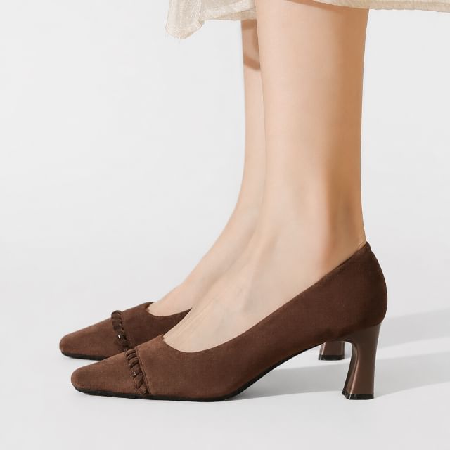 Niuna-Faux Suede Block Heel Square Toe Plain Pumps