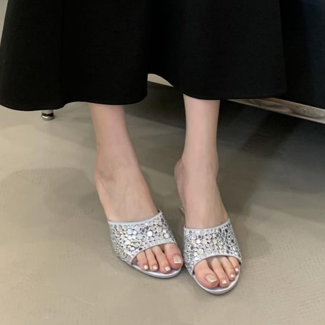 Niuna-Kitten Heel Rhinestone Sandals