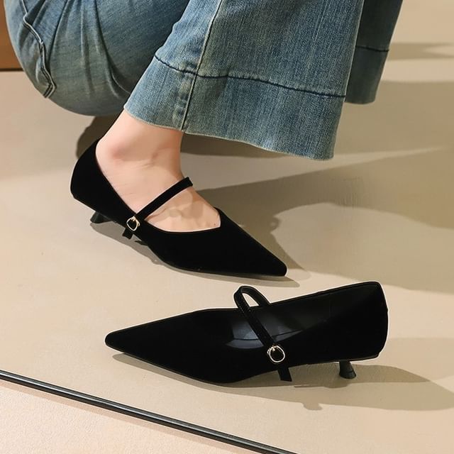 Niuna-Low Heel Pointy Toe Mary Jane Pumps