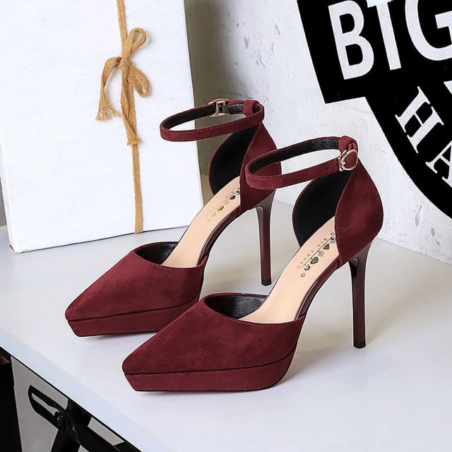 Niuna-Pointed Ankle Strap Platform Stiletto Sandals