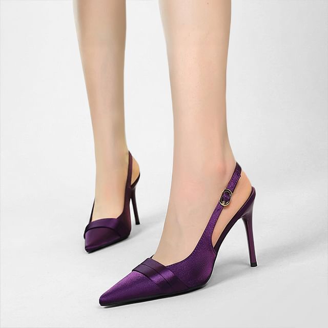Niuna-Pointed Toe Slingback Satin Stiletto Pumps