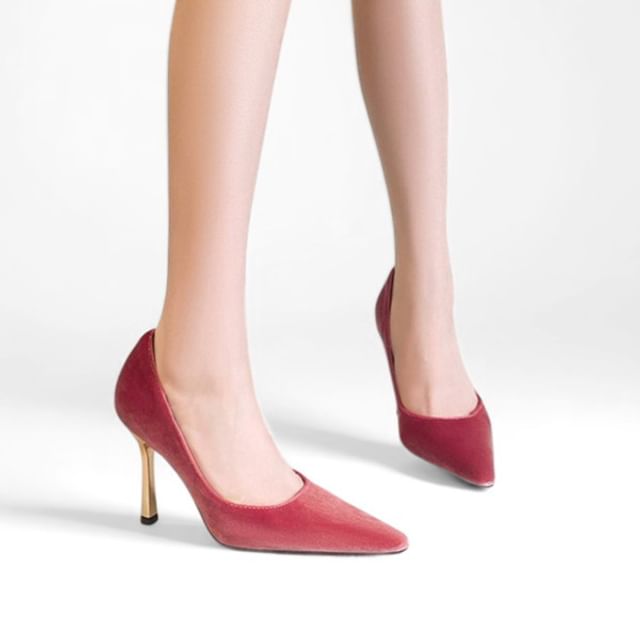 Niuna-Pointed Toe Velvet Stiletto Pumps