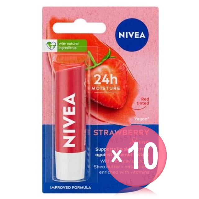 NIVEA-24H Moisture Strawberry Shine Caring Lip Balm 10pcs Bundle Set