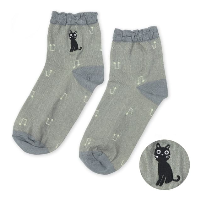 noafamily-Black Cat Musical Note Socks Grey