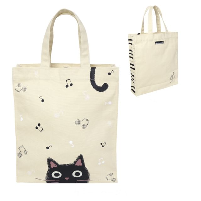 noafamily-Black Cat Tote Bag Beige