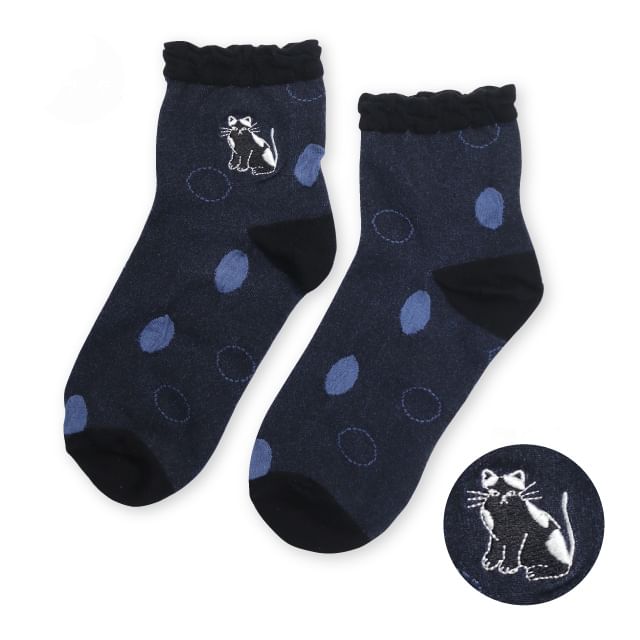 noafamily-Cat Dot Socks Black