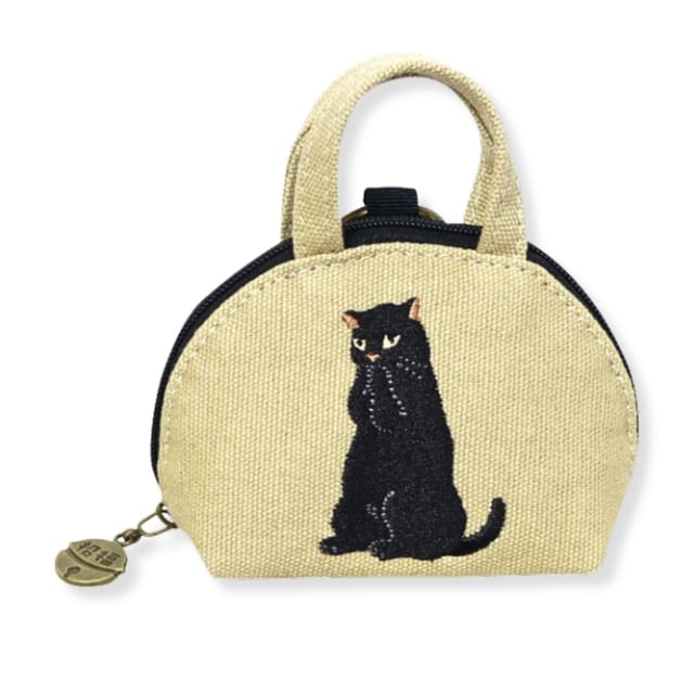 noafamily-Cat Embroidery Key Case Beige