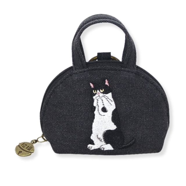 noafamily-Cat Embroidery Key Case Black