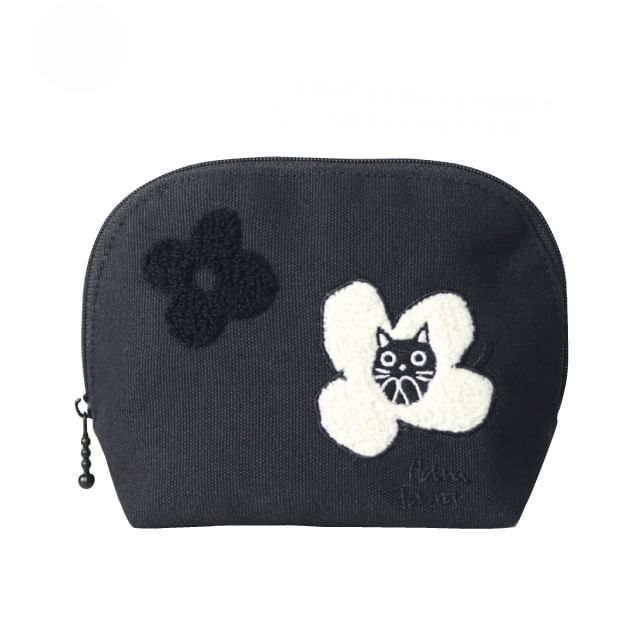 noafamily-Cat Flower Makeup Pouch Black