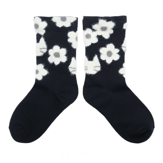 noafamily-Cat Flower Socks Black
