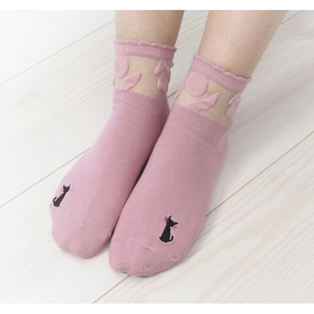 noafamily-Cat Sheer Socks Pink