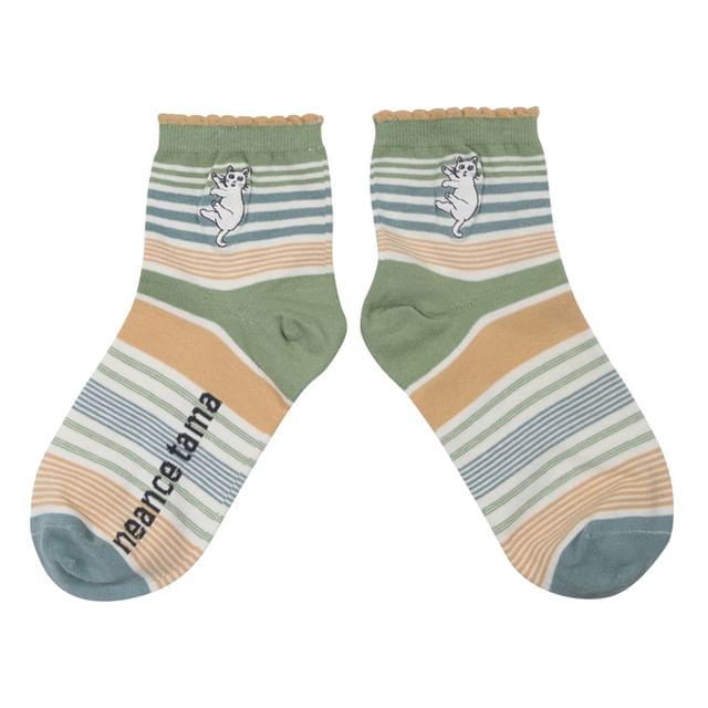 noafamily-Cat Strips Socks Green