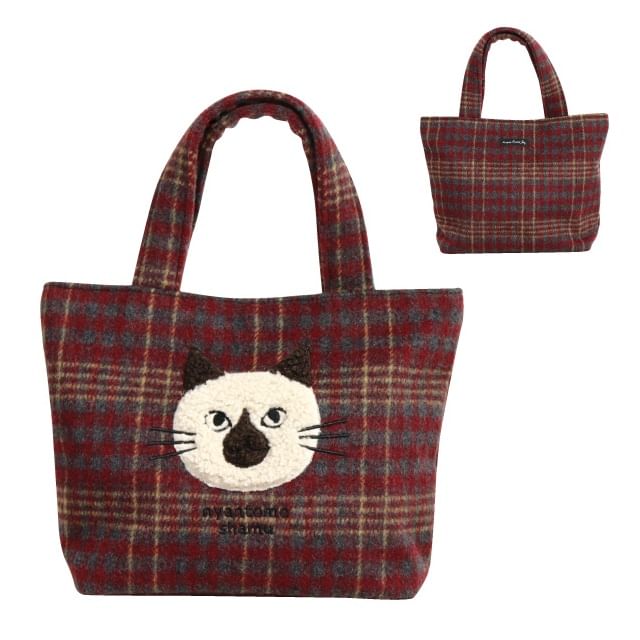 noafamily-Nyantomo Cat Checked Small Tote Ba Siamese Cat