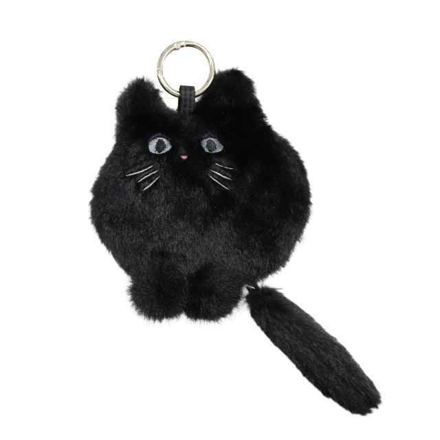 noafamily-Round Cat Fur Charm Pouch Black