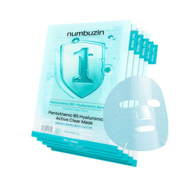 numbuzin-No1 Pantothenic B5 Hyaluronic Active Clear Mask Set - Kit Máscara Facial - 5 Unid-26 Ml X 5 Unid
