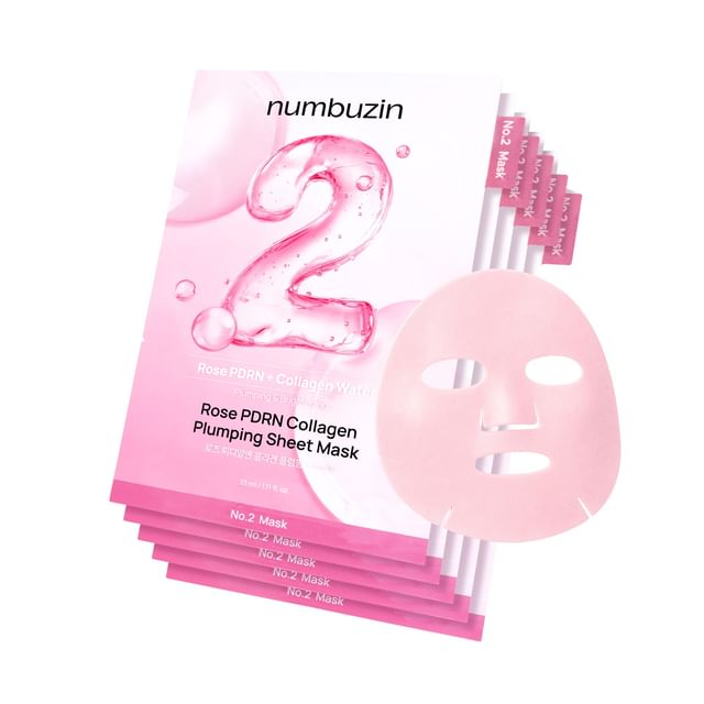numbuzin-No2 Rose PDRN Collagen Plumping Sheet Mask 5pcs Set - Set de 5 masques en tissu repulpants