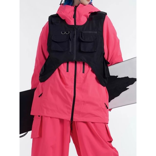 Oakjam-Plain Crop Zip-Up Utility Vest
