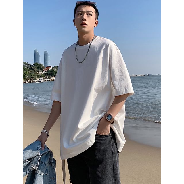 Oakjam-Short Sleeve Crew Neck Plain T-Shirt