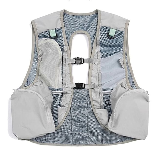 Oakjam-V-Neck Panel Mesh Crop Buckle Cargo Vest