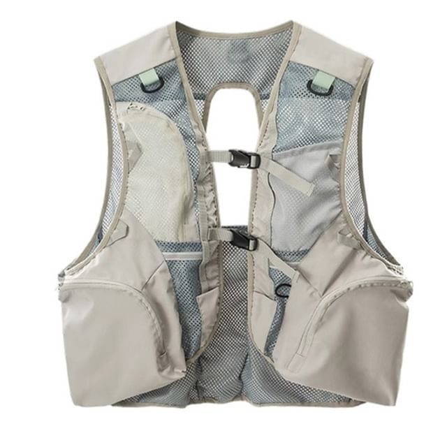 Oakjam-V-Neck Panel Mesh Crop Buckle Cargo Vest