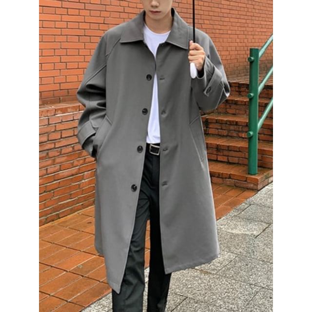 Obikan-Collared Plain Single Breasted Trench Jacket