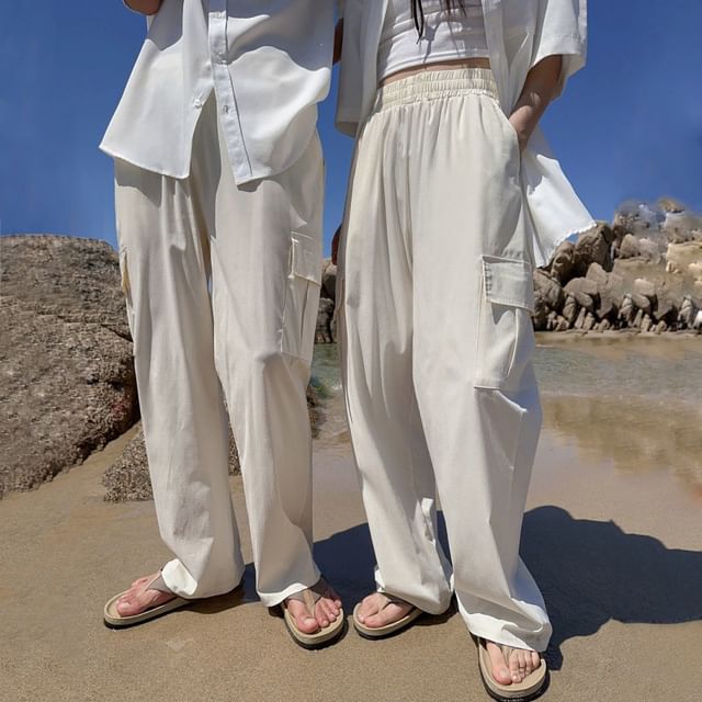 Obikan-Couple Matching Plain Loose Fit Cargo Pants