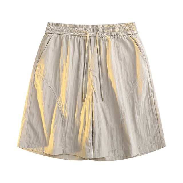 Obikan-Drawstring Waist Plain Wide Leg Shorts