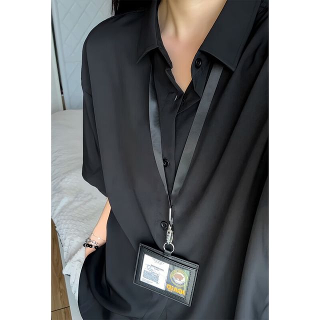 Obikan-Elbow-Sleeve Button-Up Plain Shirt