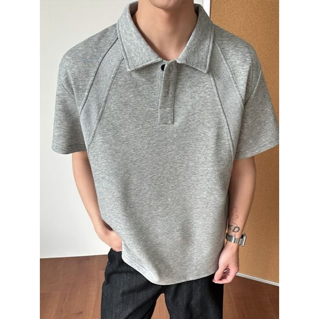 Obikan-Elbow-Sleeve Plain Polo Shirt