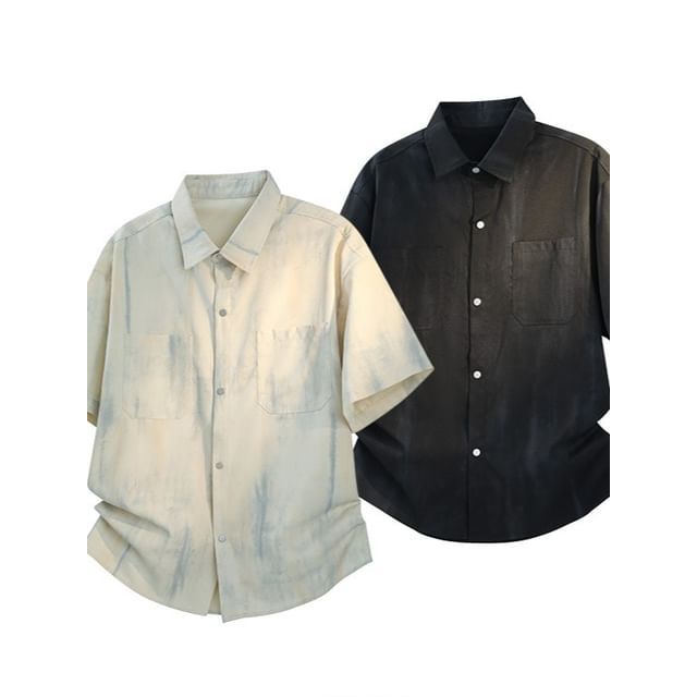 Obikan-Elbow-Sleeve Tie Dye Button-Up Shirt
