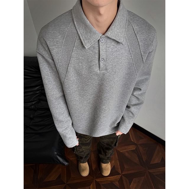 Obikan-Long-Sleeve Drop Shoulder Plain Polo Shirt