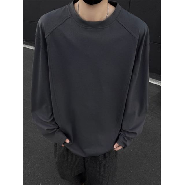 Obikan-Long-Sleeve Mock Neck Plain T-Shirt