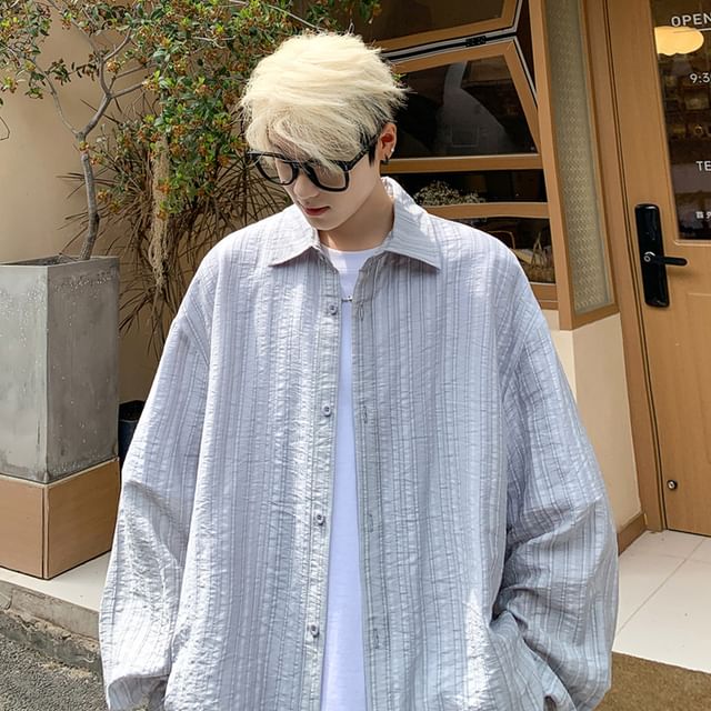 Obikan-Long-Sleeve Plain Oversized Shirt