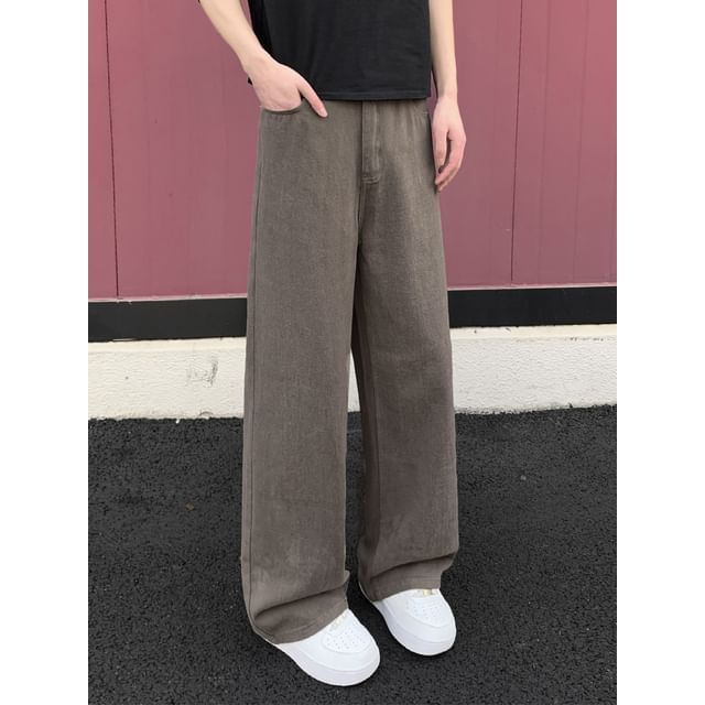 Obikan-Mid Rise Plain Baggy Jeans