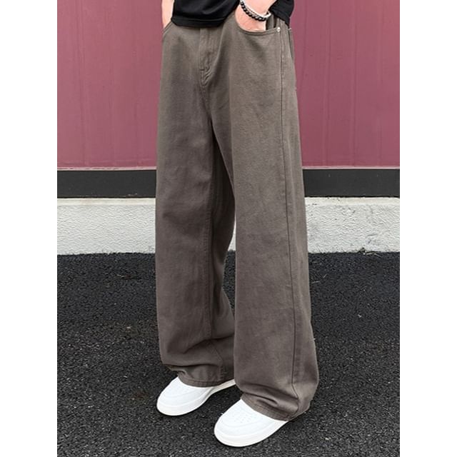 Obikan-Mid Rise Plain Straight Leg Jeans