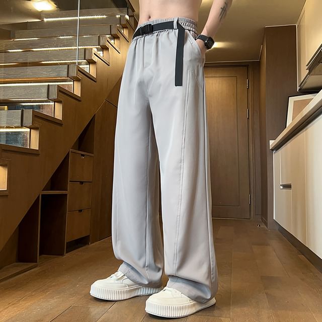 Obikan-Mid Rise Plain Wide Leg Pants