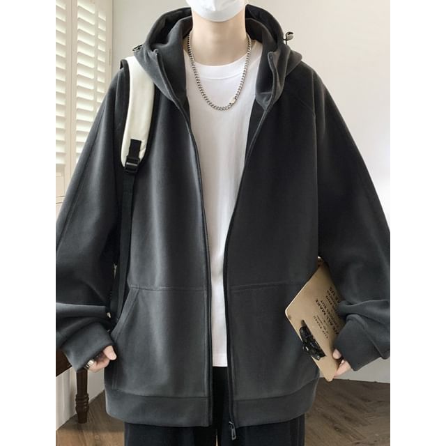 Obikan-Plain Oversized Zip Hoodie