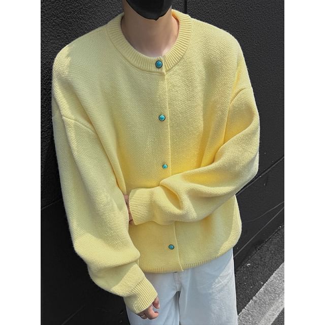 Obikan-Round Neck Plain Button Up Cardigan