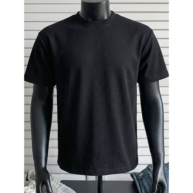 Obikan-Short-Sleeve Crew Neck Plain T-Shirt