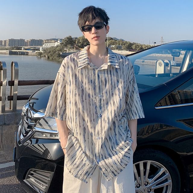 Obikan-Short-Sleeve Striped Shirt