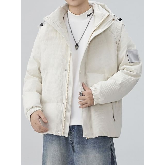Obikan-Stand Collar Plain Hood Zip Puffer Jacket