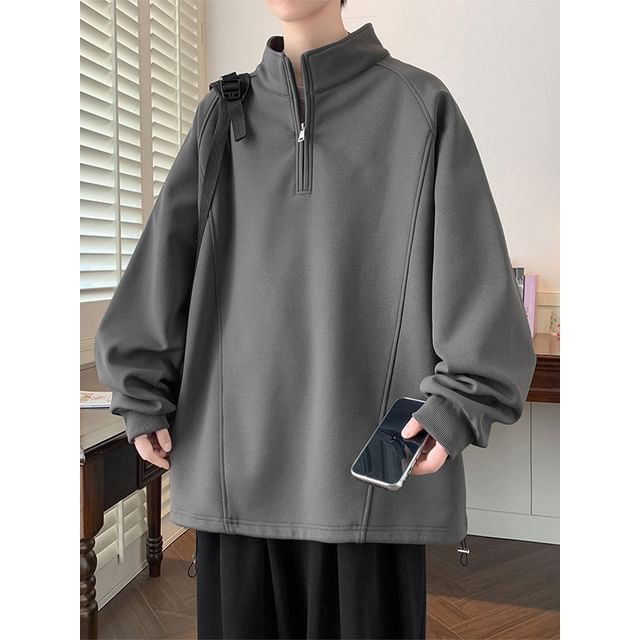 Obikan-Stand Collar Plain Oversized Sweatshirt