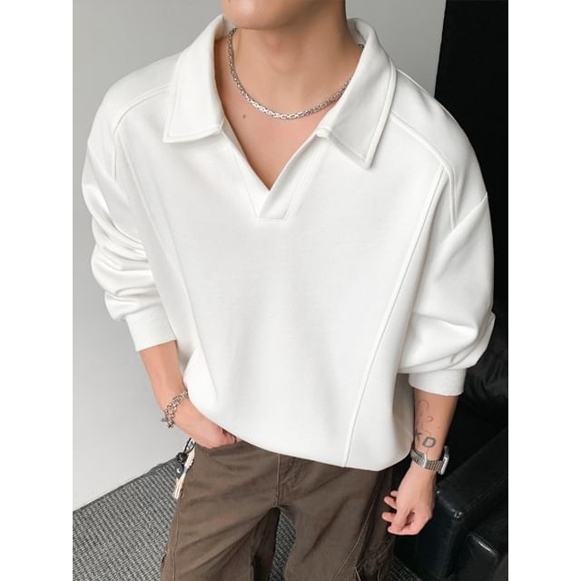 Obikan-V-Neck Oversized Polo Sweatshirt
