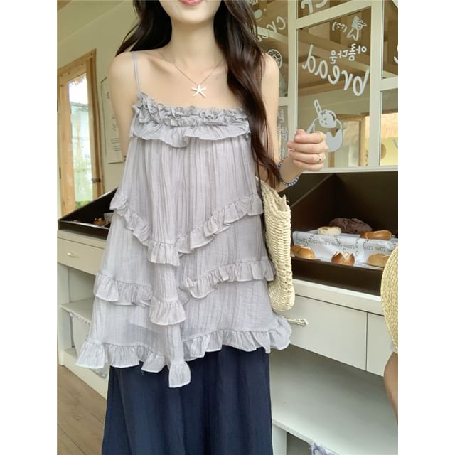 Odestra-Frill Trim Asymmetrical Cami Top