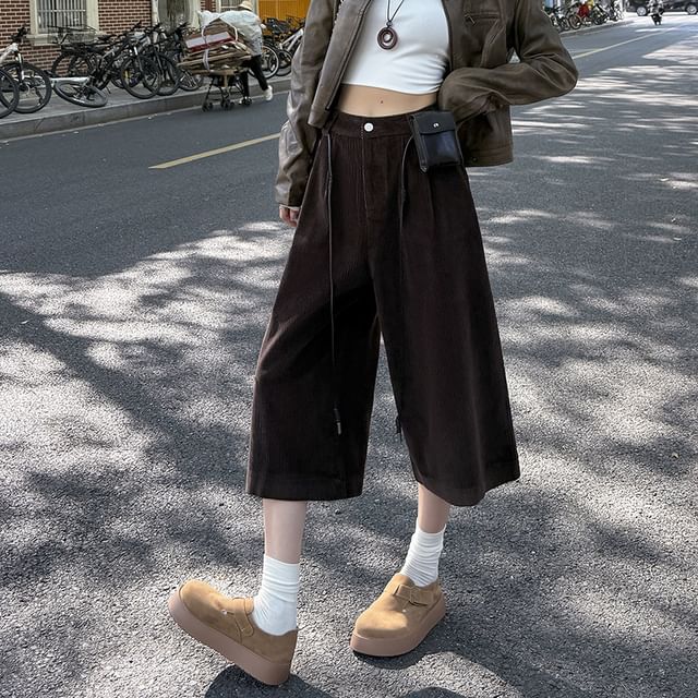 Odestra-High Rise Plain Capri Wide Leg Pants
